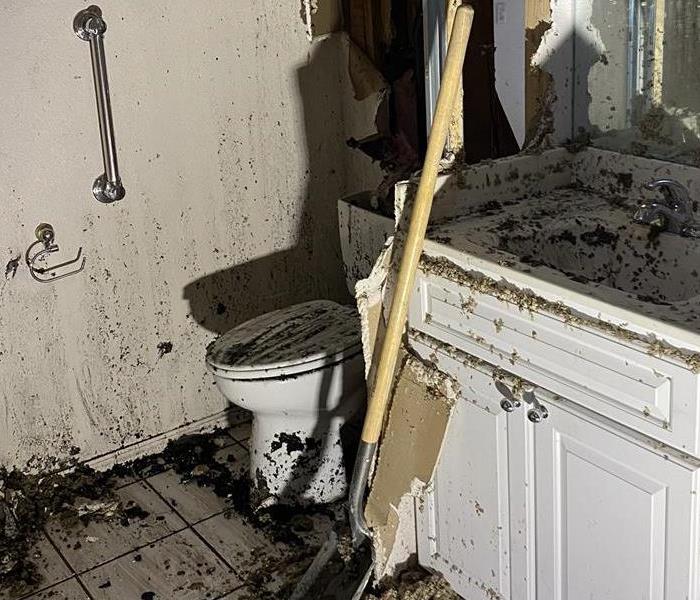 A bathroom where a fire started in a home in Flagstaff, Arizona
