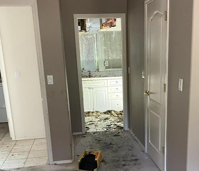 The entrance to the bathroom in a home in Sedona, AZ, that had been affected by a fire